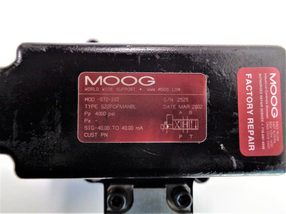 Moog Hydraulic Valve -072-103, S22FOFMANBL